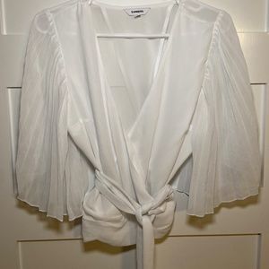 Express Sheer white flowy wrap top